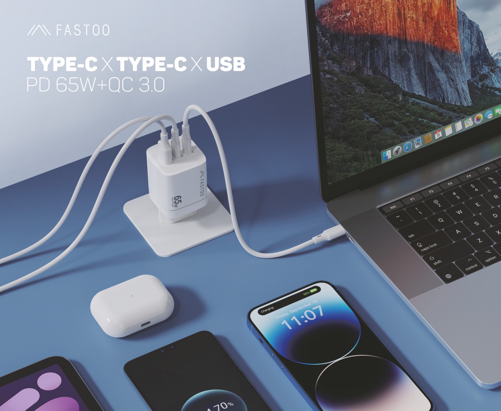 thumb картинка Сетевое зарядное устройства Fastoo GaN Charger 65W A+C+C от магазина Fastoo