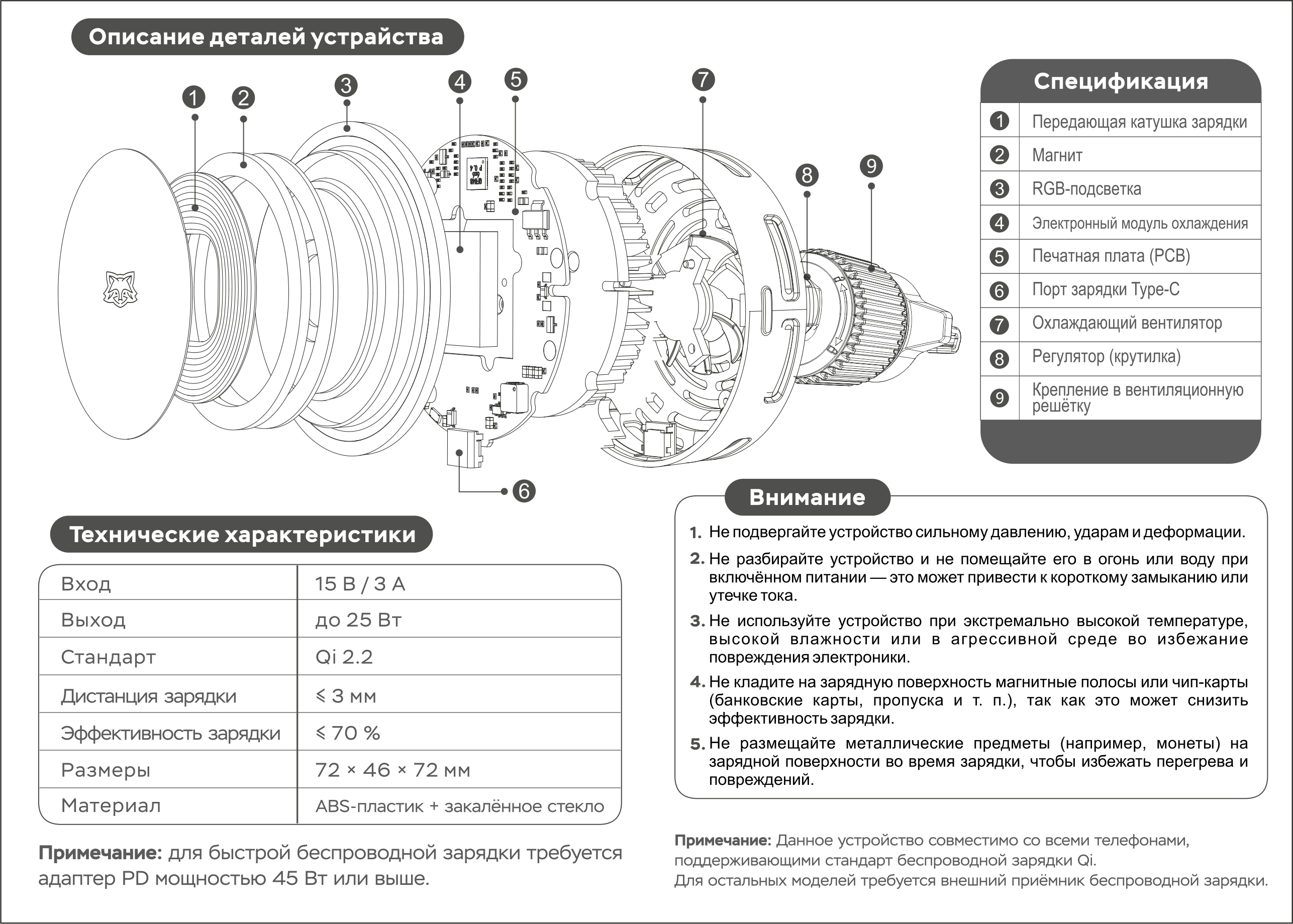 thumb картинка Автомобильный держатель с беспроводной зарядкой FASTOO ICEDRIVE 25W от магазина Fastoo