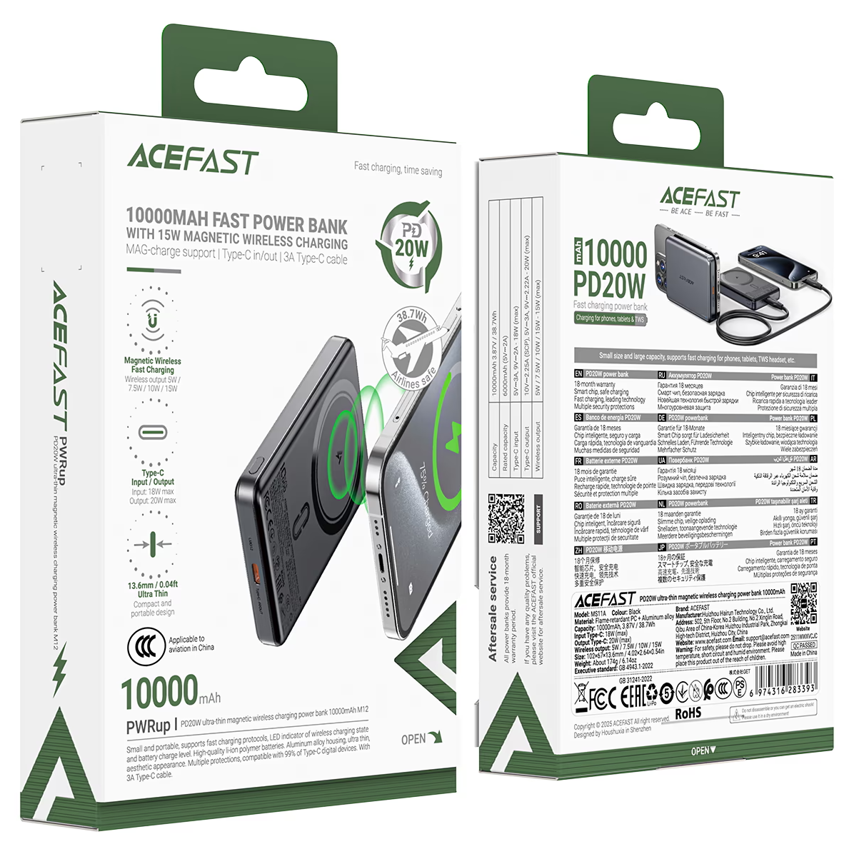 thumb картинка Аккумулятор внешний AceFast M12 PD20W Ultra-thin Magnetic Wireless Charging Power Bank 10000mAh от магазина Fastoo