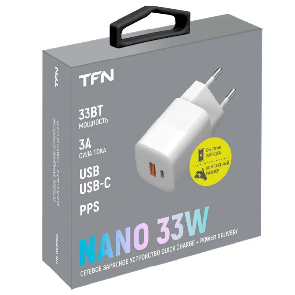 картинка Сетевое зарядное устройство TFN Nano 33W Type-A+Type-C от магазина Fastoo